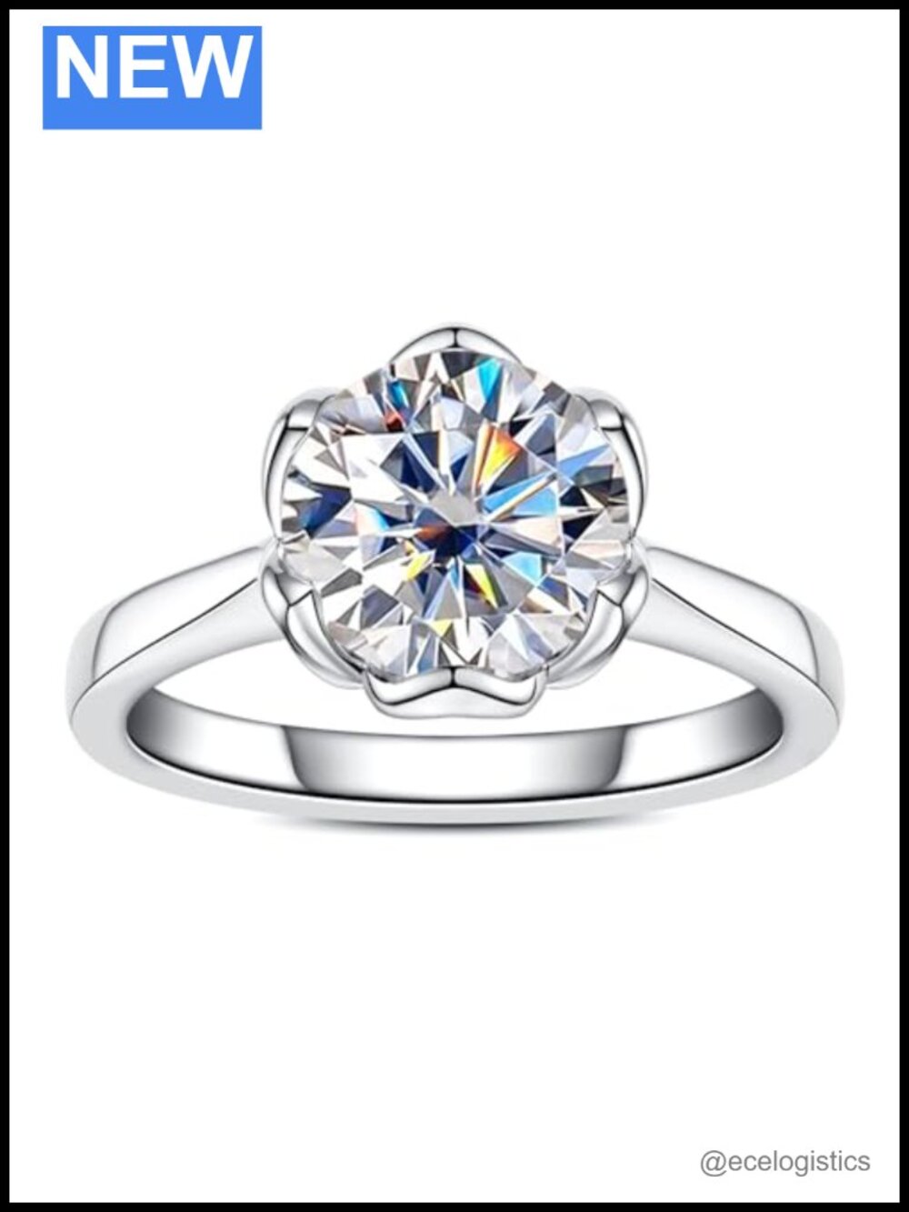 3 CT Moissanite Solitaire Promise Ring S925 Sterling Silver Engagement